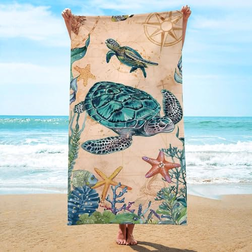 JINGTOPS Toalla de Playa de Tortuga 180 x 90 cm Toallas Baño Grandes Personalizada, Esterilla de Playa Toalla de Playa de Secado Rápido para Playa, Lscina, Yoga Deportes Fitness