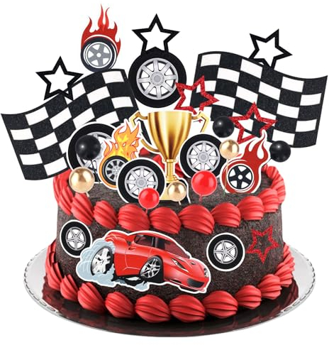 Racing Wheel Cake Toppers, Tire Party Decorations, Truck Cake Toppers, Car Theme Party Supplies for Boy Girl Birthday Cake Decoration