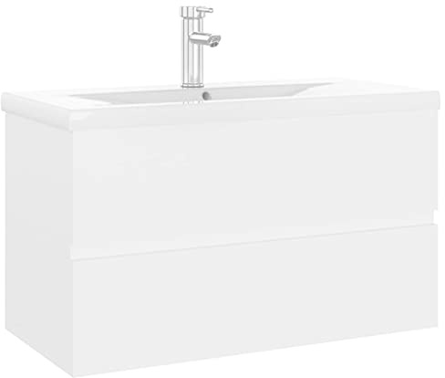 Willood Waschbeckenunterschrank mit Einbaubecken Weiß Holzwerkstoff Mit Schublade,wandmontiert,Spillover-Funktion Mit Wasserhahn & Abfluss80 x 38.5 x 45 cm