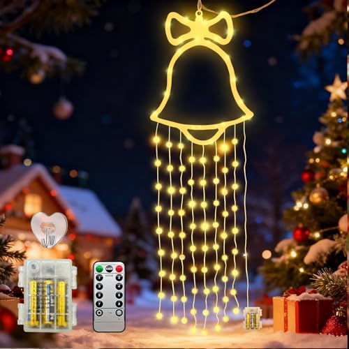 TOTHDATE 100LEDS Warmwhite Light Christmas Window Lights Indoor, Door Hanging Decoration Light with 8 Modes & Remote Battery Operated for Window Door Eave Beam Indoor Outdoor