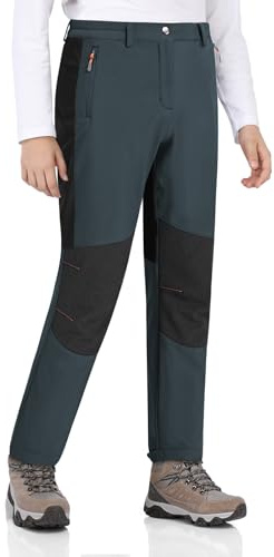 Zoofly Pantaloni Sci Termici Bambino Invernale Pantaloni Neve Ragazzo Pantaloni Impermeabili Bambina Trekking Tuta Pile Pantaloni Bambino Softshell Ragazzo Grigio+Nero 152-158