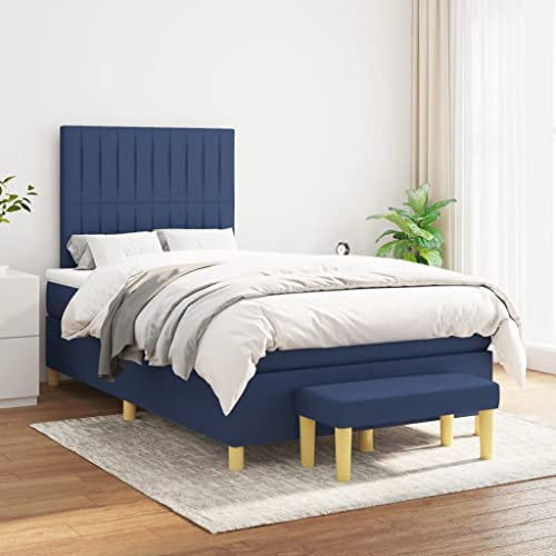Boxspringbett mit Matratze Blau 120x200 cm Stoff,Gemütliches Boxspringbett mit höhenverstellbarem Kopfteil und Taschenfederkernmatratze für erholsamen Schlaf und als zusätzliche Sitzmöglichkeit