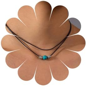 Inateannal Layered Turquoise Necklace Black Leather Rope Necklace Leather Turquoise Choker Necklace Necklace Tribal Turquoise Chain Necklace Adjustable Cord Collar Necklace