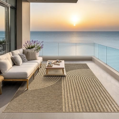 the carpet Kansas Outdoor Teppich – Wetterfester Indoor & Outdoor Teppich im Jute-Look für Balkon, Terrasse, Garten, Wohnzimmer & Esszimmer, pflegeleicht und UV-beständig, ca. 120 x 170 cm