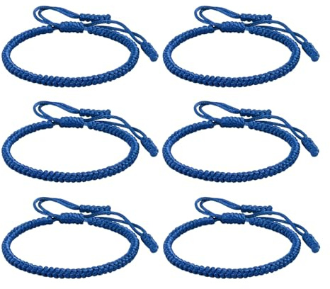 RIJXU Lot de 6 bracelets d'amitié bleus tressés en vrac pour homme et femme faits à la main réglables, 6-11in, Ficelle, Pas de gemme