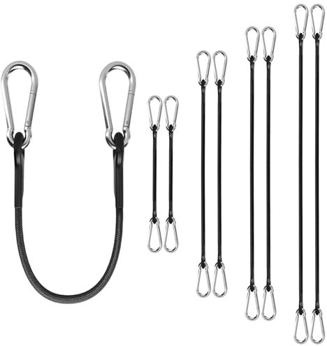 QMLING Lot de 8 tendeurs, mousquetons et crochets, 4 tailles (2 x 100 cm, 2 x 80 cm, 2 x 60 cm, 2 x 30 cm), expandeurs solides pour barres de toit, camping, extérieur