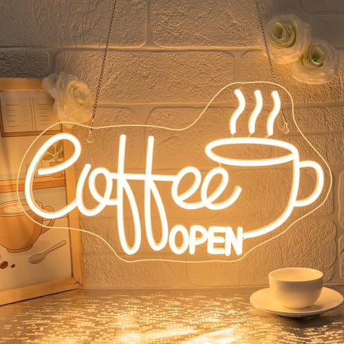 SIGNSHIP Coffee Open Neon Light Sign Coffee Neon Sign Dimmable Warm White Cafe USB Led Signs Wall Decoration for Café,Restaurant,Coffee-to-go,Beverage Shop,Kitchen