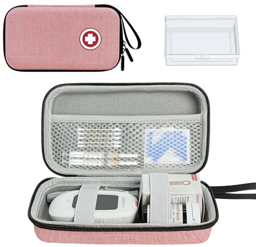 ICIMBI Étui de voyage pour fournitures pour diabétiques, étui de transport pour kit de test de diabète, kit de moniteur de glycémie avec mètre, bandelettes de test de glycémie, lancettes, dispositif