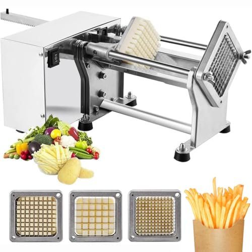 hocvseo Coupe-Frites Électrique, Coupe-Pommes De Terre Automatique, avec Lames Remplaçables De 6 Mm / 9 Mm / 13 Mm, en Acier Inoxydable, pour Pommes De Terre, Carottes, Concombres