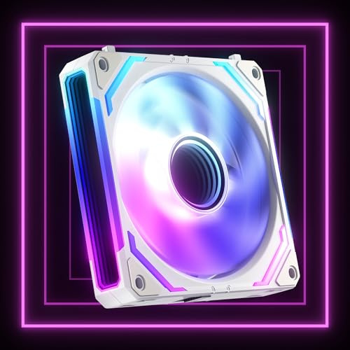 AsiaHorse COSMIQ Ventilador RGB para PC 120 mm, ventilador para caja ARGB con conexión en cadena, espejo infinito, FDB, 2000 RPM, 68,5 CFM, 24 ledes, 4 pines PWM y 5V 3 pines ARGB con controlador