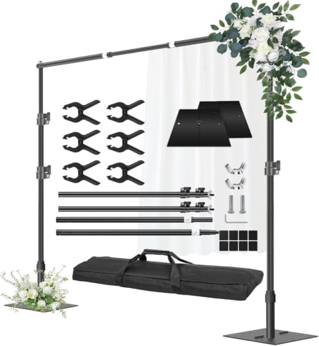 Fatazoii Supporto per fondale resistente, 3 m x 3 m, cornice regolabile per sfondo con base in metallo, tubo e kit di supporto per cabina fotografica, video, studio, decorazione, matrimoni, feste di