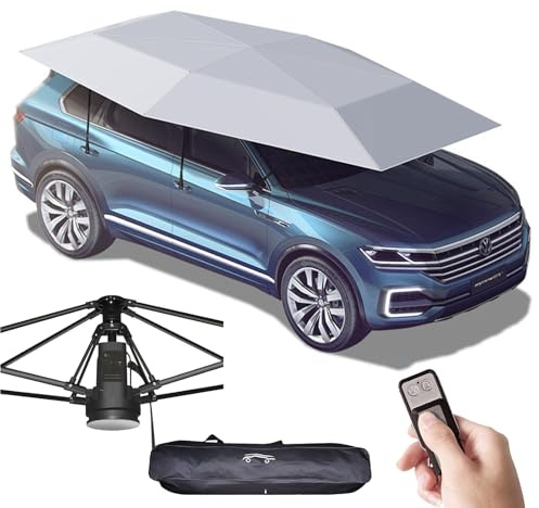 Tenda da Auto Universale Completamente Automatica,Apertura Automatica con Senza Sforzo in 10s,Ombrello da Auto Portatile Pieghevole con Telecomando per Viaggi su Strada,Campeggio,Silver-Gray-4.2m