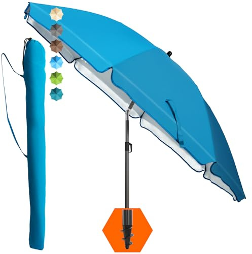 4smile Sonnenschirm Strand SunnyJoy, Blau - UPF 50+ Strandschirm Ø 200 cm, sicherer Sonnenschutz Strand, Strandschirm windfest stabil - Sonnenschirm mit Schutzhülle