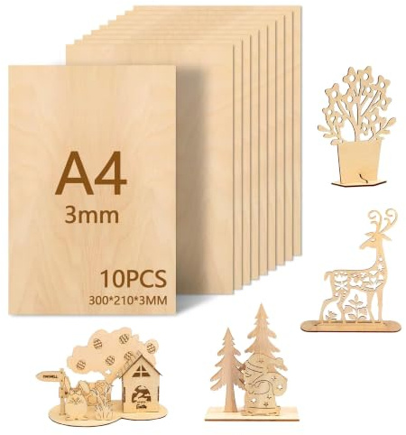 Leseed Sperrholzplatte A4 3mm 300x210mm, 10 Stück Linde Holzplatte, Holzplatten zum Basteln für DIY Holzarbeiten, Laserbearbeitung, Brandmalerei, Modellbau, Geschenke, Deko, Gemälde | Unbehandelte Holzplatten zum Basteln für DIY Holzarbeiten, Lasern, Gravieren, Brandmalerei, Modellbau, Geschenke,Deko,Gemälde
