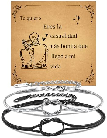 CheersLife Pulsera Pareja Regalo Pareja Regalos Originales para Parejas Regalo Aniversario San Valentín Cumpleaños Navidad para Novio Novia Mujer Hombre Marido Esposa Negro Plata