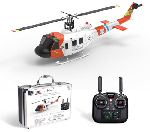 BAUBAUPLAY RC Hubschrauber, F07S UH-1 Huey 1/34 Ferngesteuertes Helicopter, 2.4G 6CH Militär Hubschrauber mit GPS Positionierung für Höhenhaltung, Spielzeug Geschenk für Erwachsene - RTF