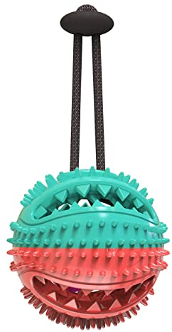 Interactive Dog Chew Toy Ball with Rope, Food Dispensing, Dental Care, White and Blue, 40 cm (blue)