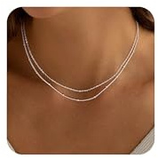 Meteorstarry Silberkette Damen 925 Ohne Anhänger,Layering Doppelte Kette Silber,Personalisiert Halskette Wasserfester Boho Schmuck Jewellery für Frauen Mädchen Freundin