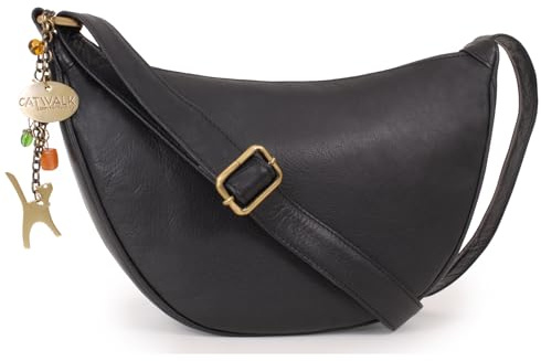 Catwalk Collection Handbags - Bandolera Mediana de Piel Auténtica - Bolso Media Luna para Mujer - Bolso Cruzado con Correa Ajustable - Luna