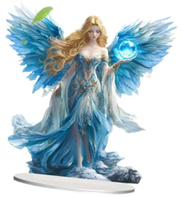 MagiDeal Statue a Forma Di Angelo Piatto 2d, Statue Decorative in Acrilico Con Una Base 20 Cm, Fate Da Collezione per Scrivanie, Librerie O Caminetti