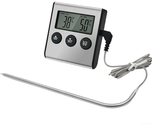 Thermomètre alimentaire numérique avec minuterie et alarme pour four, barbecue, sonde en acier inoxydable 300 °C, thermomètre de cuisine avec support magnétique