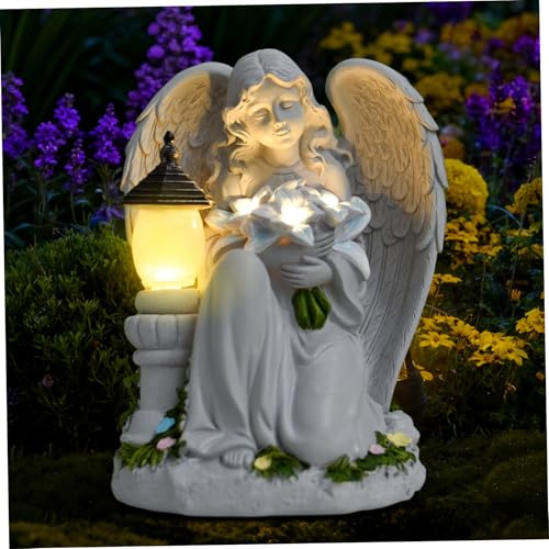 Tsawntd Statues d'ange priant Ange lumières solaires Jardin extérieur Statues de Jardin en résine pour Cour Patio pelouse cimetière 5, 9x4, 9x7, 5 Pouces Style 1
