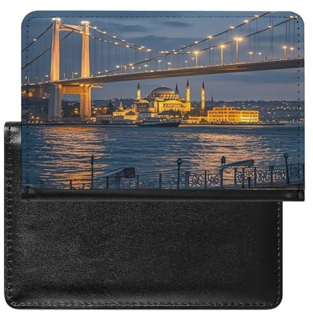 Étui portefeuille pour passeport Strait Bridge en cuir synthétique pour homme et femme - Minimaliste - Poche avant - Porte-cartes de crédit - Organiseur de documents de voyage