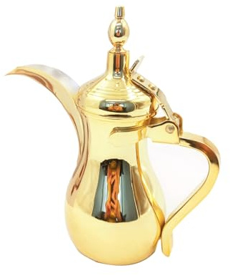 Tetera Árabe Dallah 350/700ml Cafetera de Acero Inoxidable Oro con Filtro Hervidor Tradicional para Café y Té para Inducción Regalo para Eid y Ramadán(Gold,350ml)