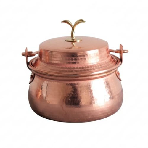 PETSOLA Olla Cobre y Tapa Compacta Olla Cobre Martillado Resistente Cazuela para Cocineros, Cocina
