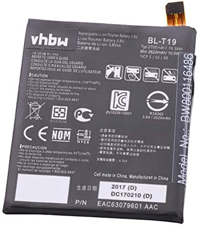 vhbw Akku kompatibel mit Google Nexus 5X LTE, 5X | Handy Smartphone Telefon (2600 mAh, 3,8 V, Li-Polymer)