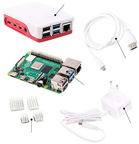 Raspberry Pi 4 Model B 4GB RAM Light Starter Kit Weiß – Quad-Core 1,5 GHz, 4K Dual HDMI, WLAN Bluetooth, Gigabit Ethernet, USB 3.0, Official Netzteil, Gehäuse & Kühlkörper Set