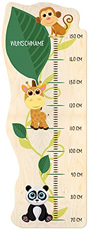 PrintPlanet® - Holz-Messlatte mit Namen gestalten - Messlatte für Kinder personaliseren - Motiv: Tiere