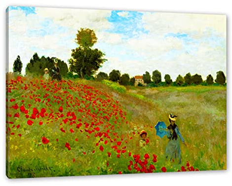 Pixxprint Claude Monet - Felder um Argenteuil, Größe: 120x80cm, Leinwandbild, fertig gespannt, Wandbild, Dekoration, Kunstdruck, kein Poster
