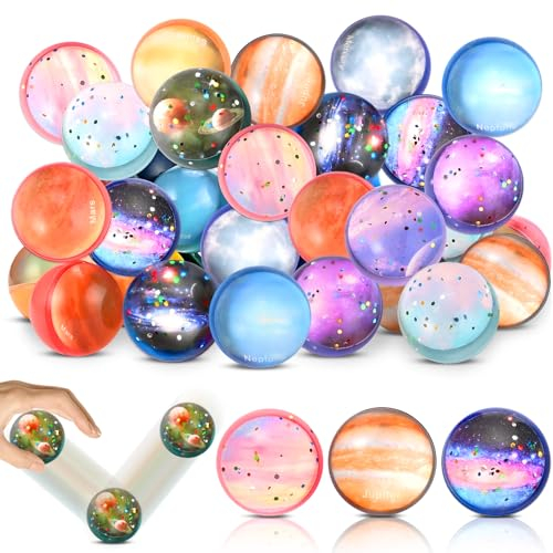 GOLDGE 30 Stück Flummies für Kinder, Gummiball Planeten Geeignet als Mitgebsel Kindergeburtstag, 32mm Springball für Gastgeschenk, Schultüte Pinata Füllung