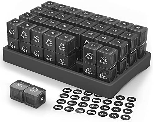 LICHENGTAI Tablettenbox Monat 31 Tage Morgens Abends, Medikamentenbox 31 Tage 2 Fächer, Medikamentendose Vitamine Medizin Tablet Organizer Case Pillenbox für Tägliche und Reise Verwenden