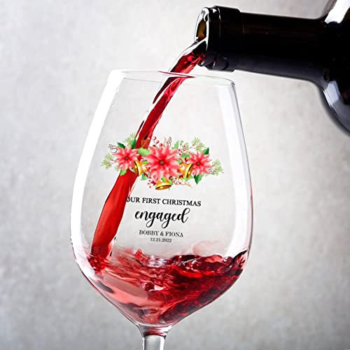 Rimego Juego de 2 copas de vino tinto personalizadas para compromiso o boda, copa de vino tinto de 17 onzas, copas de vino modernas con tallo para regalos únicos de copas de vino
