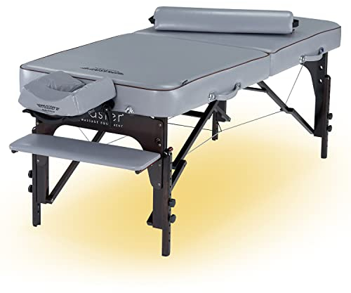 Master Massage 76cm Montour Klappbare Mobile Massageliege aus Holz mit Ambiente Beleuchtung für Kosmetik, Massage, und Therapie Grau
