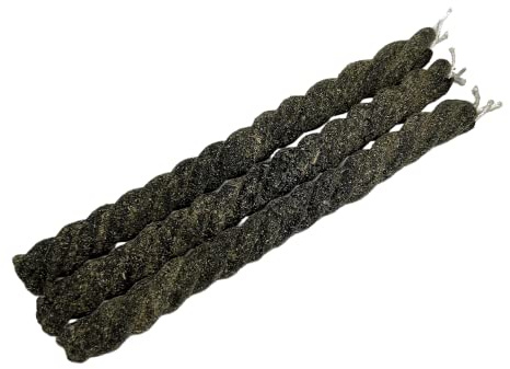 Set of 3 Black Twisted Banishing Spell Candles with Herbs. Witch Candles. Pure beeswax, 6”