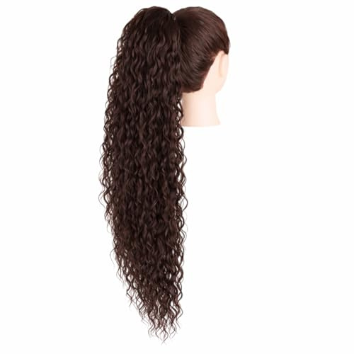 Coda Capelli Extension Riccia, Lunga: 70 cm - Peso: 146 g con Coulisse Regolabile - Coda Finta Capelli, Voluminosa in Termofibra Naturale, Facile da Applicare, JACY, Dark Brown
