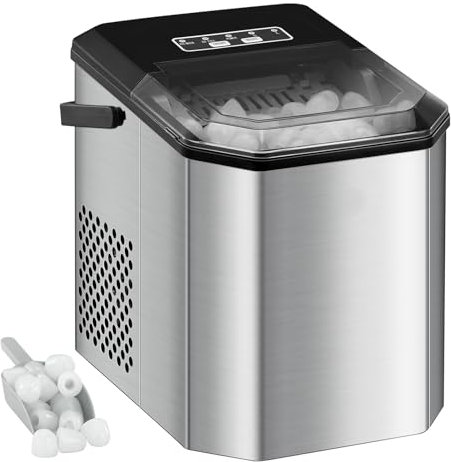 Eiswürfelmaschine, 120W Eiswürfelbereiter 9 Eiswürfel in 6 Minuten, 26lbs/24h, Selbstreinigung, Ice Maker mit Eisschaufel und Korb, Eiswürfelbereiter für Party, Büro, Bar, Wohnmobil