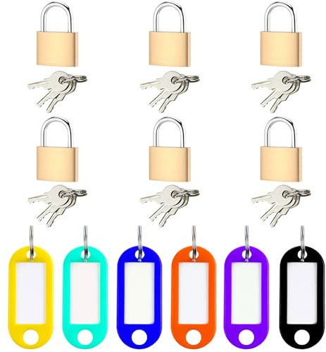 6 stycken minihänglås, med 6 st färgade nyckelplattor, kopparlås-set med nycklar, bagagesäkerhetslås, lämpligt för resväskor, ryggsäckar, brevlådor, smyckeskrin