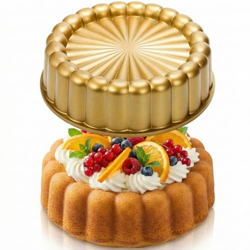 Goaste 9.5 Inch Charlotte Cake Pan, Reusable Fluted Mold, Nonstick Aluminium With Flower Shape for Cheese, Chocolate, Strawberry Shortcake, Brownie Tart Pie