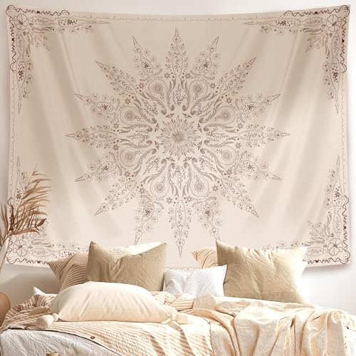 Damanse Floral Tapestry Wall Hanging Cute,Boho Wall Tapestry for Bedroom Aesthetic,Mandala Living Room Decor for Teen Girls (Flaxen, 34.80 x 47.20)
