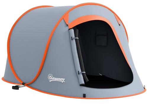 Outsunny 2 Man Pop up Tent Camping Tent 2000mm Waterproof Carry Bag Grey