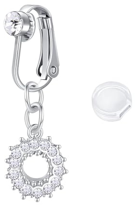 Briana Williams Argent Faux Percing au Nombril Clip Fake Anneaux Ventre avec Pendentif Pas de Piercing