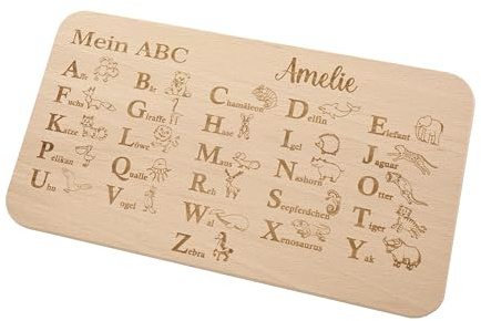 ABC Frühstücksbrettchen personalisiert | Geschenk zur Einschulung, Vorschule | Schultüte | Schulanfang | 22,5 x 12,5 cm | Pohmer Design
