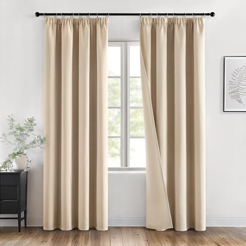 MIULEE Tende Oscuranti per Interni con Fettuccia L 200 x A 245 cm, Tenda Beige Soggiorno Moderne 2 pezzi, Tenda per Finestra Termica Isolante,Tende Oscurante Finestra Camera da Letto Salotto