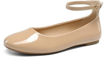 DREAM PARIRS Dam dressy balettskor rund tå bekväma ankelrem patent ballerina platta skor, NAKEN, 40.5 EU
