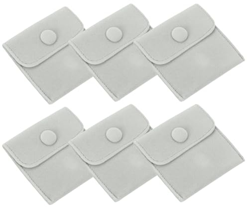 PATIKIL 8 x 8 tum smyckepåse, 6-pack sammetspåsar tryckknapp smycken förvaringsväskor presentpåse för örhängen armband halsband ringar klocka, grå