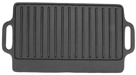 Grill Griddle Household Cast Iron Teppanyaki Plate Thickened Rectangular Double Sided Barbecue Grill Griddle Pan (40x20CM)